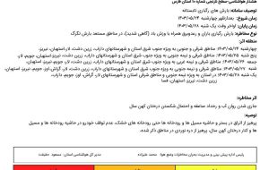 تداوم بارشهای رگـبـاری تا ۵ روز آینده در سطح شهرستان زریـندشت تداوم بارشهای رگـبـاری تا ۵ روز آینده در سطح شهرستان زریـندشت